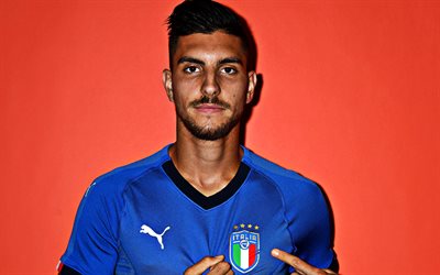 Lorenzo Pellegrini, Italy national football team, portrait, photoshoot, Italian football player, midfielder, Italy, new emblem