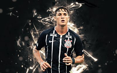 Mateus Vital, black uniform, brazilian footballers, Corinthians FC, soccer, Vital, Brazilian Serie A, football, neon lights, Brazil