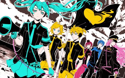 Vocaloid, Hatsune Miku, Rin, Len, characters, Japanese manga, anime characters