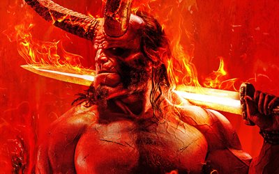 Hellboy, 4k, juliste, 2019 elokuva, David Harbour, toiminta elokuva