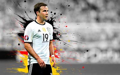 Mario Gotze, 4k, Germany national football team, art, splashes of paint, grunge art, German footballer, creative art, Germany, football, Germany flag