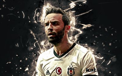 Gokhan Gonul, defender, turkish footballers, Besiktas FC, soccer, Gonul, Turkish Super Lig, abstract art, neon lights, Besiktas JK