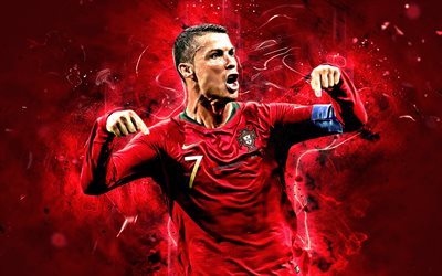 CR7, goal, Cristiano Ronaldo, Portugal National Team, soccer, neon lights, football stars, Portuguese football team, Ronaldo