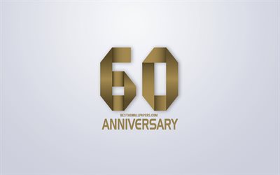 60 jahrestag, jubil&#228;um, goldene origami hintergrund, kreative kunst, 60 jahre, gold-origami briefe, 60-jahr-jubil&#228;um-schild, hintergrund