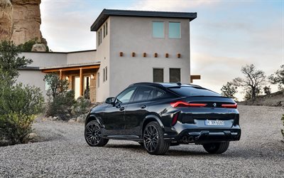 2020, BMW X6 M Competition, 625hp SUV, rear view, exterior, new black X6 2020, german cars, BMW