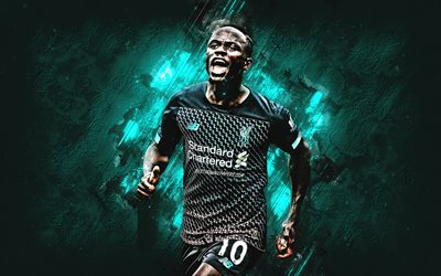 Sadio Mane, Liverpool FC, portrait, turquoise stone background, Senegalese football player, midfielder, Premier League, England, football, Mane Liverpool