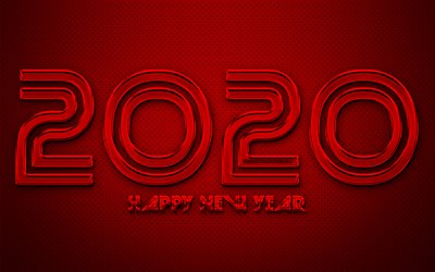 2020 الأحمر كروم أرقام, 4k, الإبداعية, الأحمر المعدنية الخلفية, سنة جديدة سعيدة عام 2020, 2020 المفاهيم, 2020 على خلفية حمراء, كروم أرقام, 2020 على خلفية معدنية, 2020 أرقام السنة