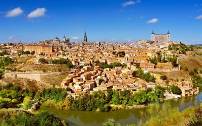 Toledo, kes&#228;ll&#228;, espanjan kaupungeissa, Espanja, Toledo skyline, kaupunkimaisemat, Kaupungeissa Espanjassa