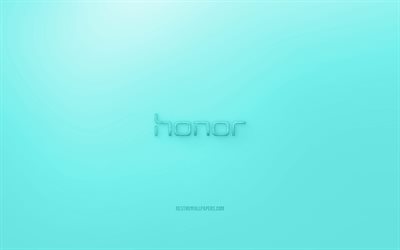 Honor 3D logo, blue background, Blue Honor jelly logo, Honor emblem, creative 3D art, Honor