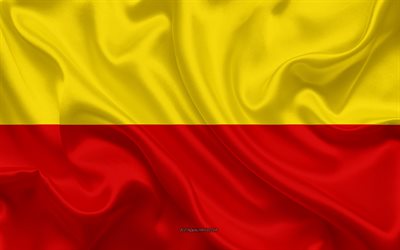 Mulheim Indicador, 4k, textura de seda, de seda indicador, Spanish city, Mulheim, Spain, Europe, Flag of Mulheim, flags of Spanish cities
