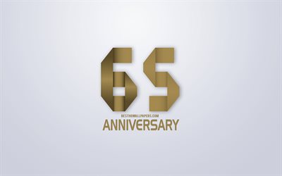 65th Anniversary, Anniversary golden origami Background, creative art, 65 Years Anniversary, gold origami letters, 65th Anniversary sign, Anniversary Background