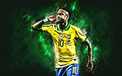 Naymar, portre, Brezilya Milli Futbol Takımı, Yeşil yaratıcı arka plan, Brezilyalı futbolcu, Naymar jr, Brezilya, futbol