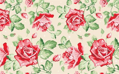 red roses pattern, floral patterns, decorative art, flowers, floral ornament, background with roses, floral textures, roses patterns