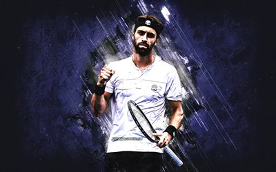 Nikoloz Basilashvili, ATP, portr&#228;tt, georgiska tennisspelare, lila sten bakgrund, tennis