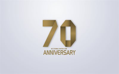 70th Anniversary, Anniversary golden origami Background, creative art, 70 Years Anniversary, gold origami letters, 70th Anniversary sign, Anniversary Background