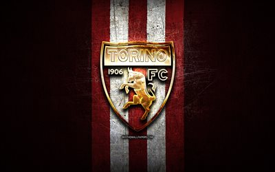 Torino FC, golden logo, Serie A, maroon metal background, football, Toro, italian football club, Torino logo, soccer, Italy