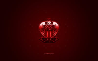 OGC Nice, French football club, Ligue 1, Red logo, Red carbon fiber background, football, Nice, France, OGC Nice logo