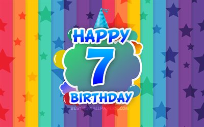 Happy 7th birthday, colorful clouds, 4k, Birthday concept, rainbow background, Happy 7 Years Birthday, creative 3D letters, 7th Birthday, Birthday Party, 7th Birthday Party