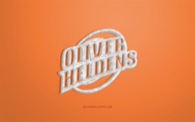 White Oliver Heldens Logo, sfondo Arancione, Oliver Heldens 3D logo, Oliver Heldens pelliccia logo creativo di pelliccia arte, Oliver Heldens emblema, il DJ olandese, Oliver Heldens