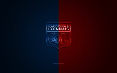 Olympique Lyonnais, French football club, Ligue 1, Blue-red logo, Olympique Lyon, Blue-red carbon fiber background, football, Lyon, France, Olympique Lyonnais logo