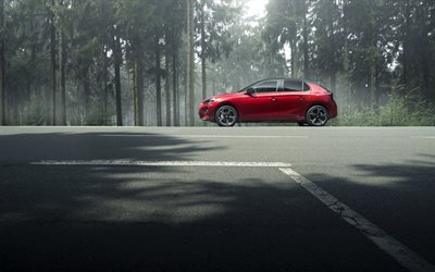 Opel Corsa, 2020, vue de c&#244;t&#233;, &#224; l&#39;ext&#233;rieur, rouge Corsa, rouge &#224; hayon, voitures allemandes, Opel