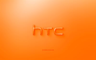 HTC logo 3D, sfondo arancione, arancione HTC jelly logo HTC, stemma, creativo, arte 3D, HTC
