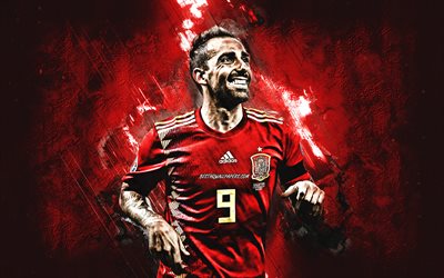 Paco Alcacer, Spain national football team, portrait, red creative background, spanish soccer player, striker, Spain, football, Alcacer Spain