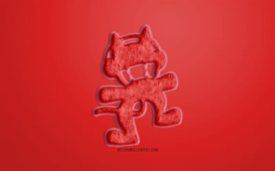 Rojo Monstercat Logotipo, fondo Rojo, Monstercat logo en 3D, Monstercat piel logotipo creativo de piel de arte, Monstercat emblema, Monstercat