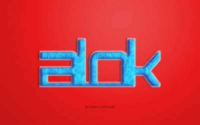 Blue Alok Logo, Red background, Alok 3D logo, Alok fur logo, creative fur art, Alok emblem, Brazilian DJ, Alok, Alok Achkar Peres Petrillo