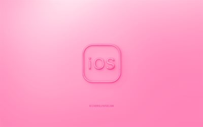 IOS 3D logo, Pink background, Pink IOS jelly logo, IOS emblem, creative 3D art, iOS, Apple, iPhone wallpaper, iPod touch wallpaper