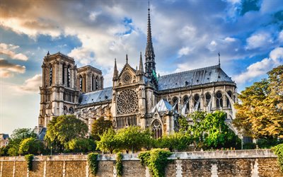 Notre-Dame de Paris, Katolinen katedraali, Our Lady, Pariisi, illalla, sunset, maamerkki, Ranska