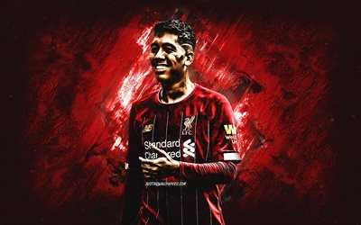 Roberto Firmino, portrait, Liverpool FC, Brazilian soccer player, attacking midfielder, red creative background, football, famous football players, Firmino Liverpool