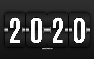 Placar 2020 plano de fundo, n&#250;meros no placar, Fundo preto, Feliz Ano Novo 2020, 2020 conceitos, 2020 Ano Novo, 2020 placar