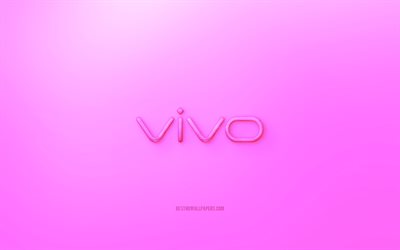 Vivo 3D-logotyp, Lila bakgrund, Vivo jelly logotyp, Vivo-emblem, kreativa 3D-konst, Live
