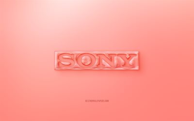 Sony 3D logo, Red background, Red Sony jelly logo, Sony emblem, creative 3D art, Sony
