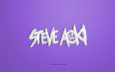 Valkoinen Steve Aoki-Logo, Violetti tausta, Steve Aoki 3D logo, Steve Aoki turkis-logo, luova turkis art, Steve Aoki-tunnus, Amerikkalainen DJ, Steve Aoki