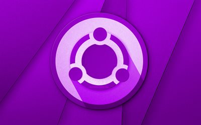 Ubuntu violette logo, 4k, cr&#233;atif, Linux, violet mat&#233;riel de conception, logo Ubuntu, marques, Ubuntu
