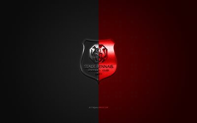 Stade Rennais FC, French football club, Ligue 1, Red Black logo, Red Black carbon fiber background, football, Rennes, France, Stade Rennais FC logo