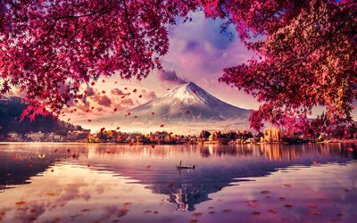 Mount Fuji, 4k, autumn, mountains, Shizuoka, stratovolcano, Fujisan, Fujiyama, japanese landmarks, Japan, Asia
