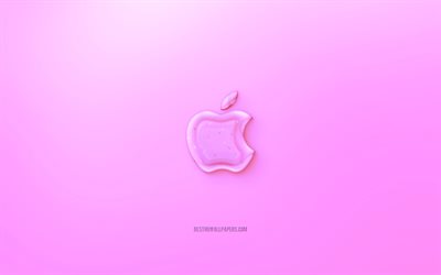 Apple 3D logo, Pink background, Pink Apple jelly logo, Apple emblem, creative 3D art, Apple