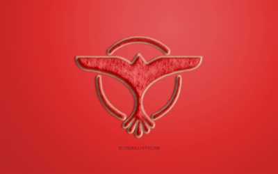 Rosso Tiesto Logo, sfondo Rosso, Tiesto 3D logo, Tiesto in pelliccia logo creativo di pelliccia arte, Tiesto emblema, il DJ olandese, Tiesto, Tijs Michiel Verwest