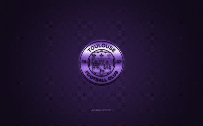 Toulouse FC, French football club, Ligue 1, Purple logo, Purple carbon fiber background, football, Toulouse, France, Toulouse FC logo