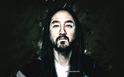 Steve Aoki, portre, Amerikalı dj, dark stone, arka plan, yaratıcı sanat, Steve Hiroyuki Aoki