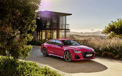 Audi RS7 Sportback, 2020, red sports coupe, 4 door coupe, new red RS7 Sportback, exterior, German cars, Audi