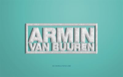 Punainen Armin van Buuren Logo, Sininen tausta, Armin van Buuren 3D logo, Armin van Buuren turkis-logo, luova turkis art, Armin van Buuren tunnus, Hollantilainen DJ, Armin van Buuren