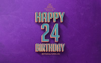 24日お誕生日おめで, 紫色のレトロな背景, 嬉しい24歳の誕生日, レトロの誕生の背景, レトロアート, 24歳の誕生日, 嬉しい24歳, お誕生日おめで背景