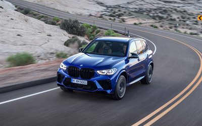 BMW X5 M-Kilpailun, 2020, ulkoa, sininen MAASTOAUTO, ylellisyytt&#228; MAASTOAUTO, uusi sininen X5 M, saksan autoja, BMW