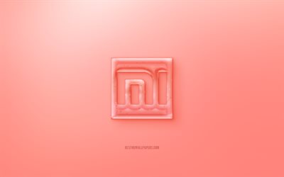 Xiaomi 3D logo, Red background, Xiaomi jelly logo, Xiaomi emblem, creative 3D art, Xiaomi