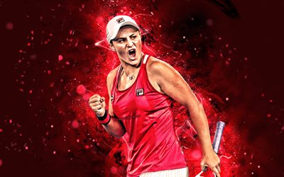 Ashleigh Barty, 4k, Avustralyalı tenis&#231;iler, WTA, kırmızı neon ışıkları, tenis, Barty, fan sanat, 4K Ashleigh Barty