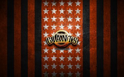 San Francisco Giants flag, MLB, orange black metal background, american baseball team, San Francisco Giants logo, USA, baseball, San Francisco Giants, golden logo